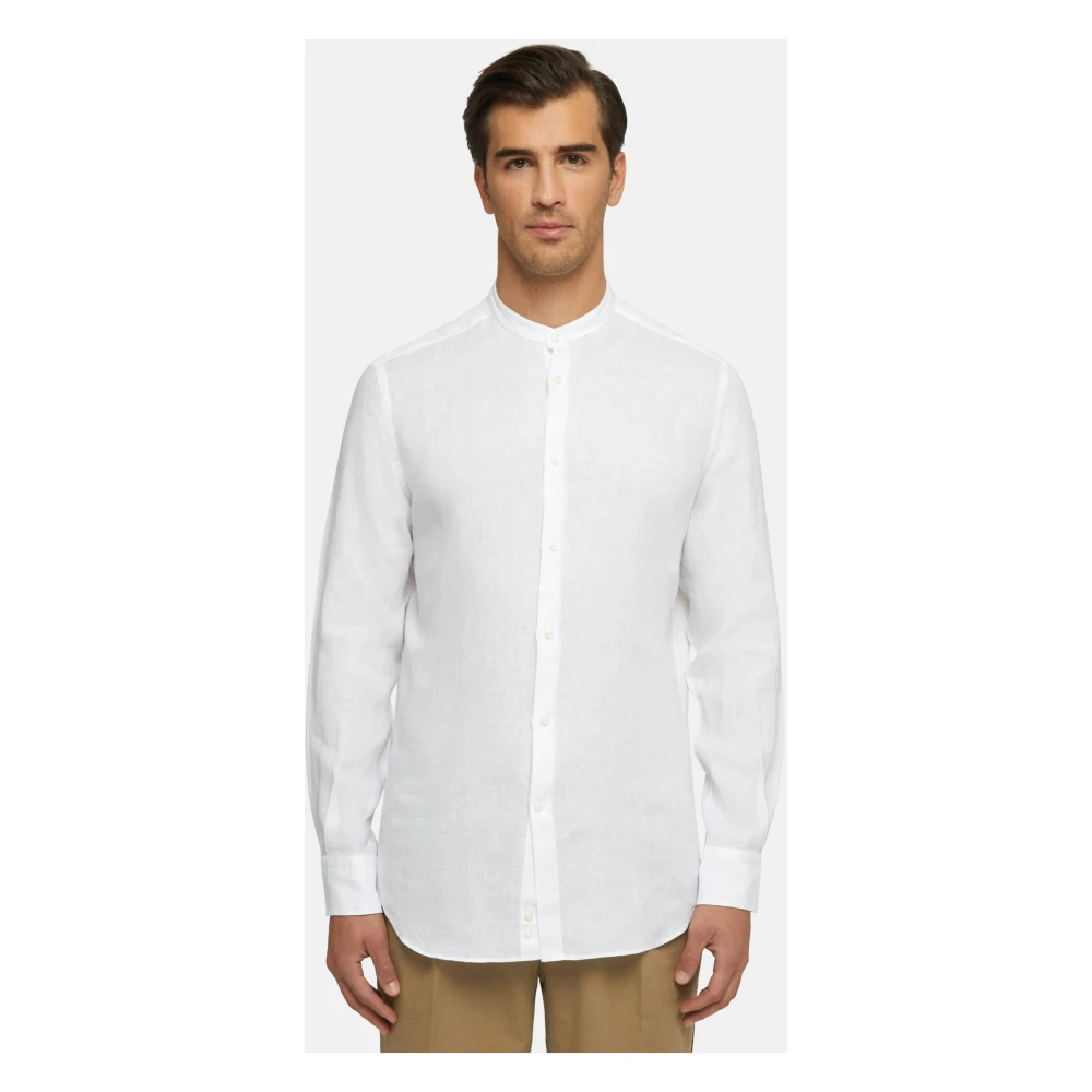 Boggi Milano Linen Kor Kraag Overhemd Regular Fit White Heren