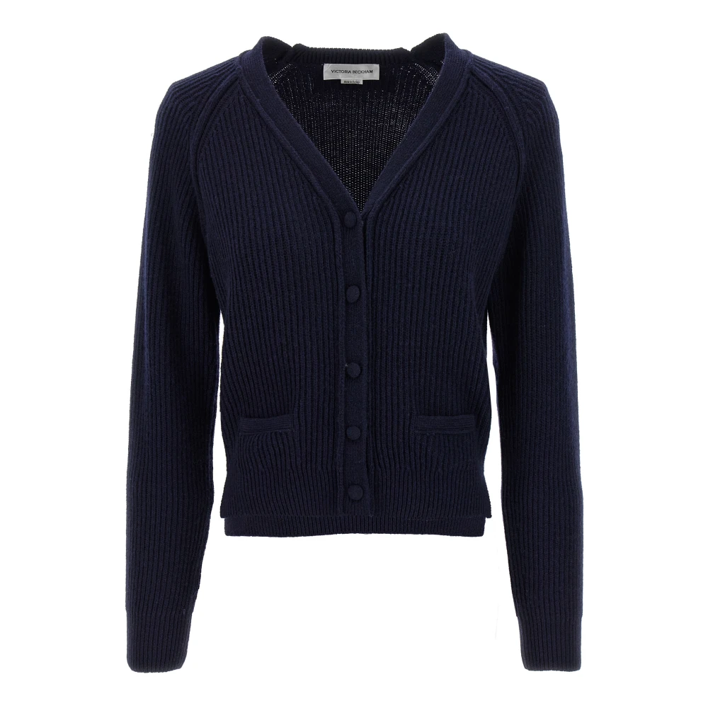 Victoria Beckham Women's Blue V-Neck Knitwear, M, Stepped Hem Cardigan