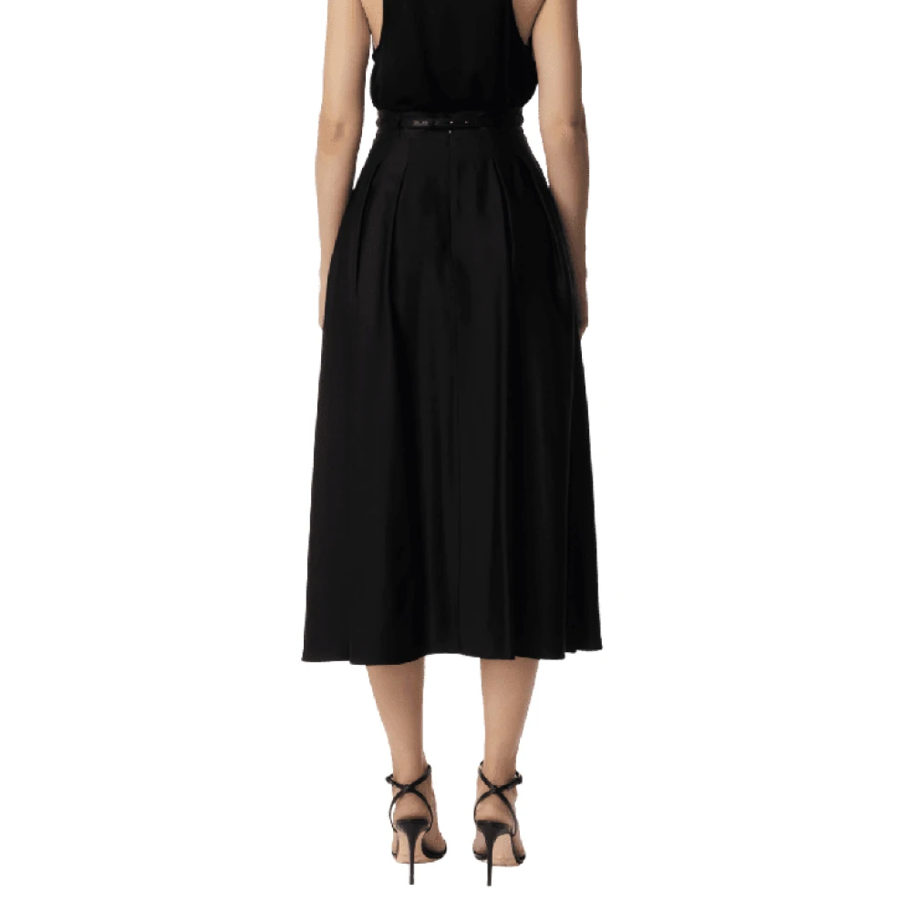 Elisabetta Franchi Satijnen cirkelrok met riem Black Dames