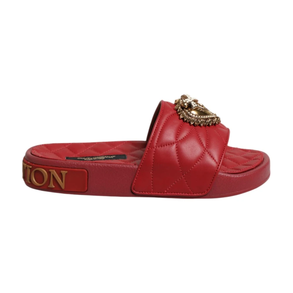 Dolce & Gabbana Women's Red Devotion Matelassé Leather Slides With Heart Motif