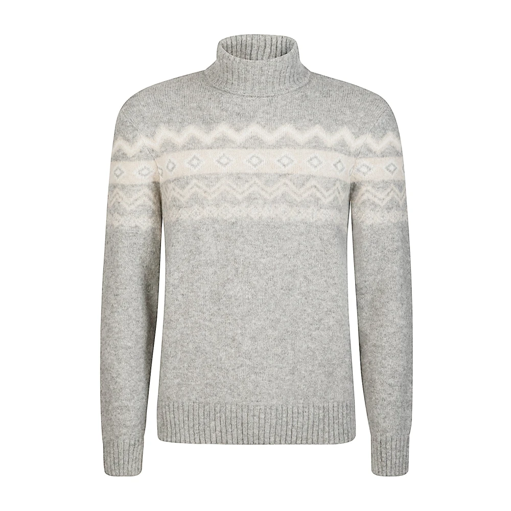 Eleventy Men's Gray Cashmere Knitwear, Xl, Geometric Jacquard Cashmere Silk Jumper