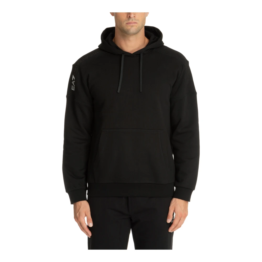 Emporio Armani EA7 Zwarte hoodie trui lange mouw regular fit Black Heren
