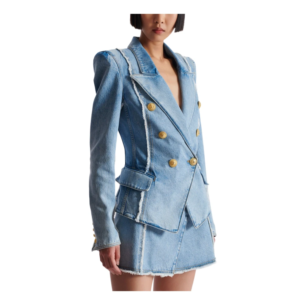 Balmain 6-knoops op maat gemaakte spijkerjas Blue Dames
