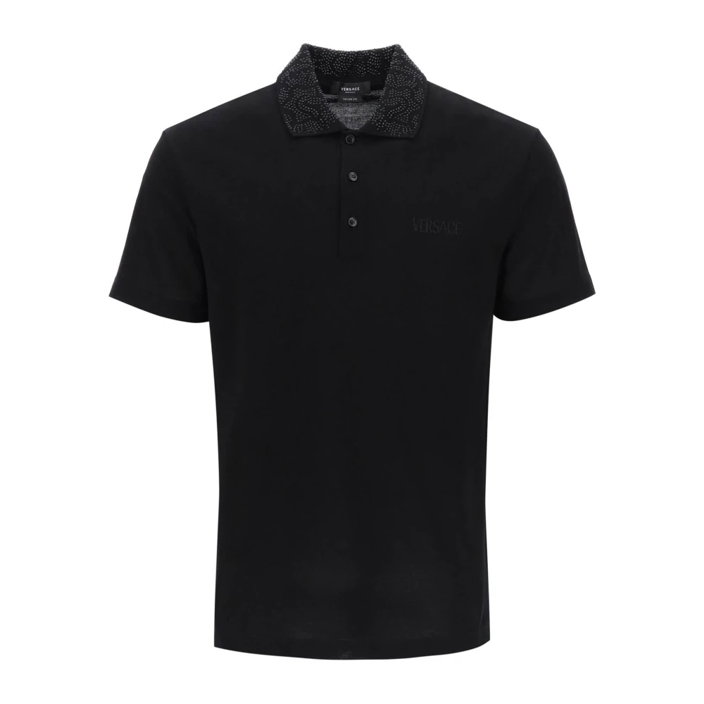 Versace Polo Shirt met Kristalversiering Black Heren