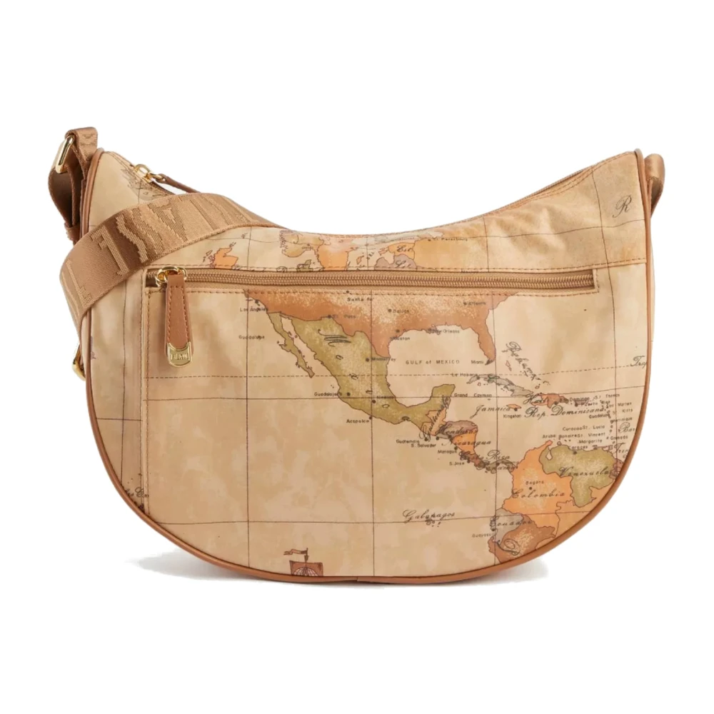Alviero Martini 1a Classe Geo Soft Schoudertas met Voorvak met Rits Brown Dames