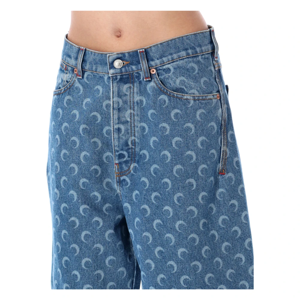 Marine Serre Lichtblauwe Moon Laser Denim Shorts Blue Dames