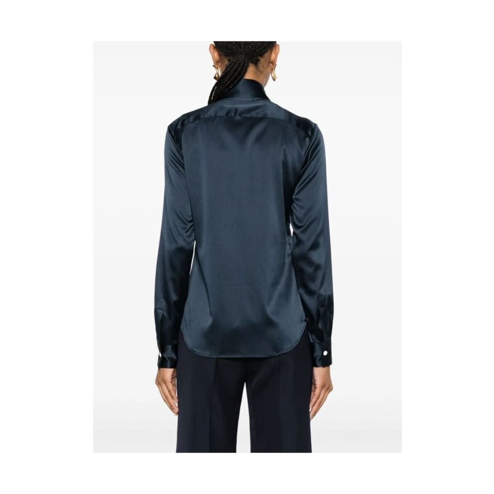 Mazzarelli Navy Blue Zijde Satijn Overhemd Blue Dames