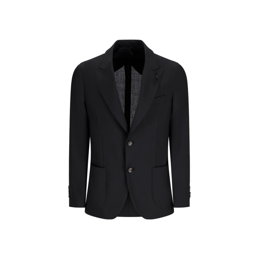 Lardini Men's Black Blazers, L, Cool Wool Single-Breasted Suit