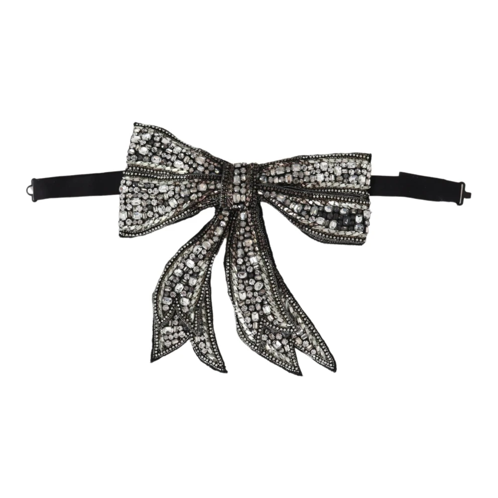 Dolce & Gabbana Women's Black Bow Ties, One Size, Crystal Embellished Silk Bowtie