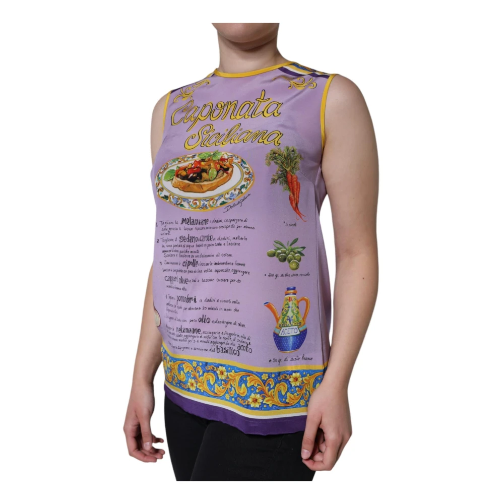 Dolce & Gabbana Paarse Zijden Caponata Print Tanktop Purple Dames