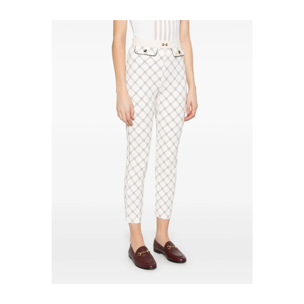Elisabetta Franchi Witte Broek Met Zijrits Detail White Dames