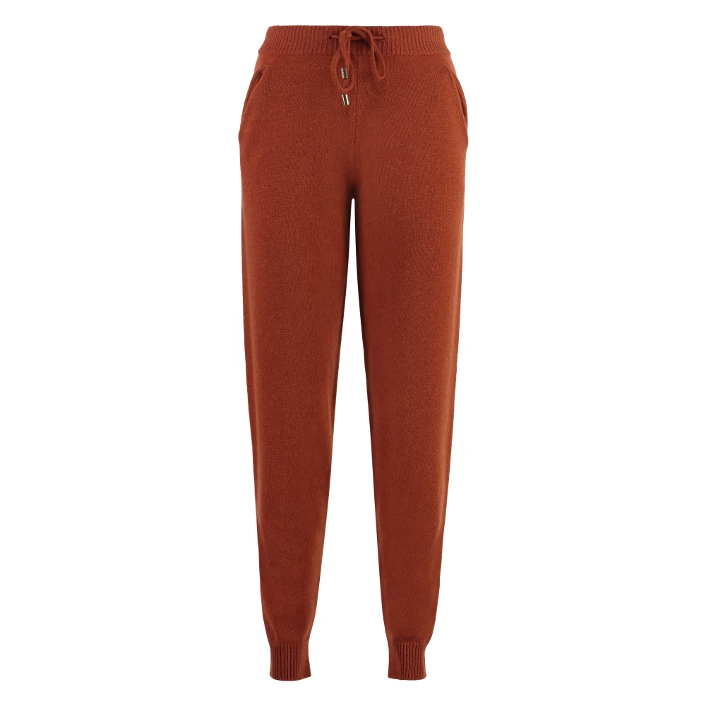 Malo Cashmere Stickade Track-Pants med Ribbkant Orange, Dam