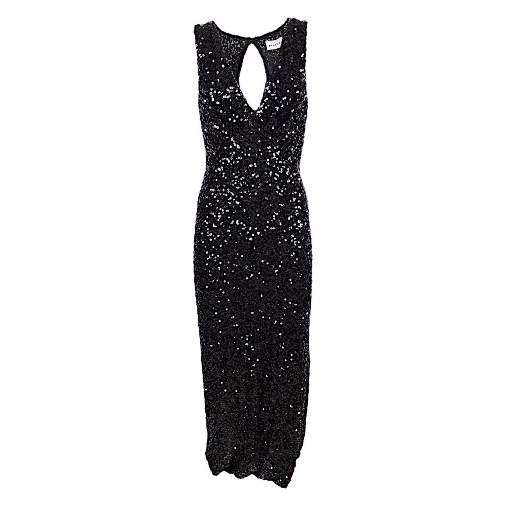 Schwarzes ärmelloses Paillettenkleid