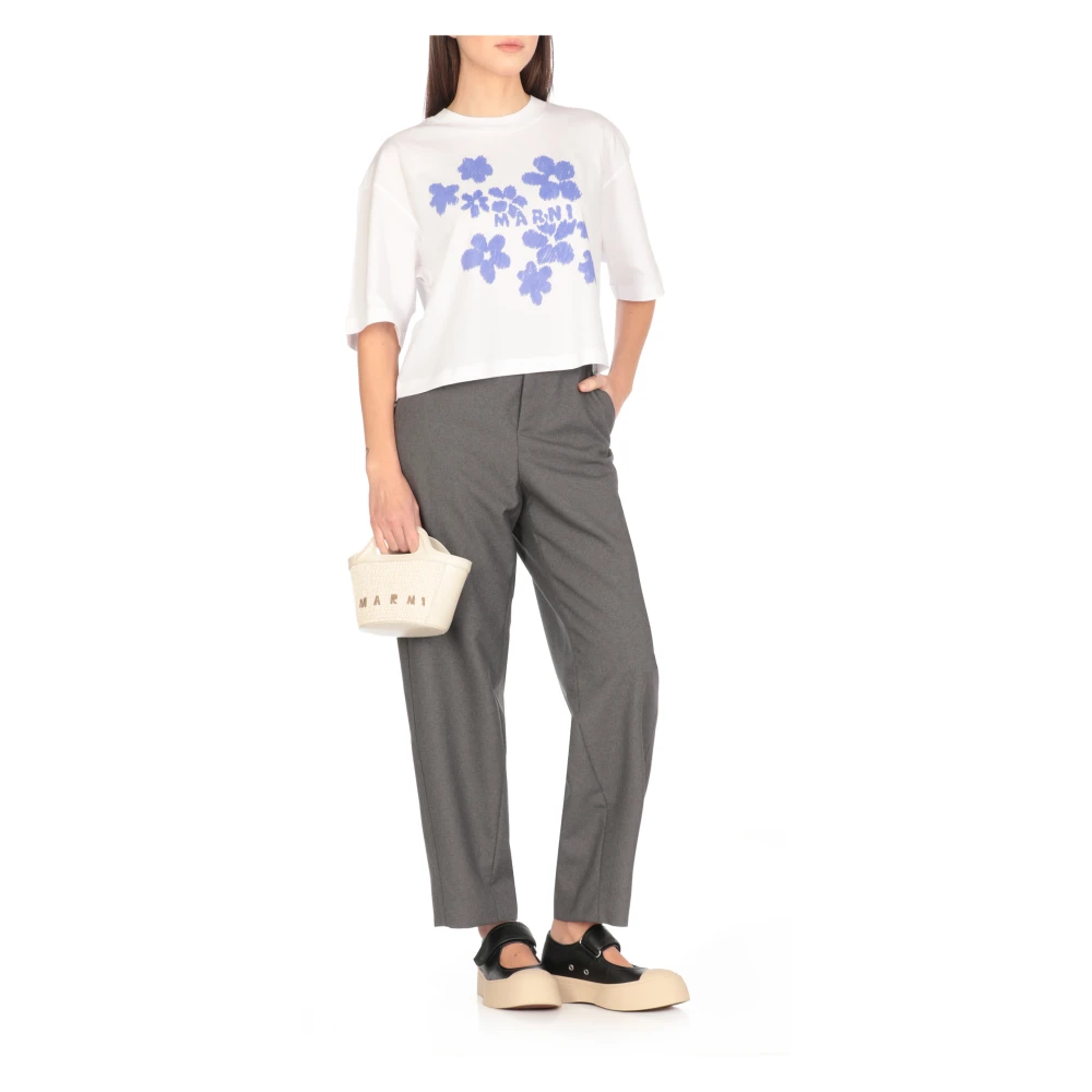 Marni Wit Katoenen T-shirt Ronde Hals Korte Mouwen White Dames