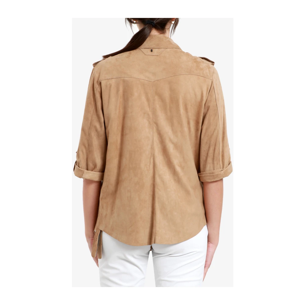 Salvatore Santoro Beige Leren Jas Kraag Lange Mouwen Beige Dames