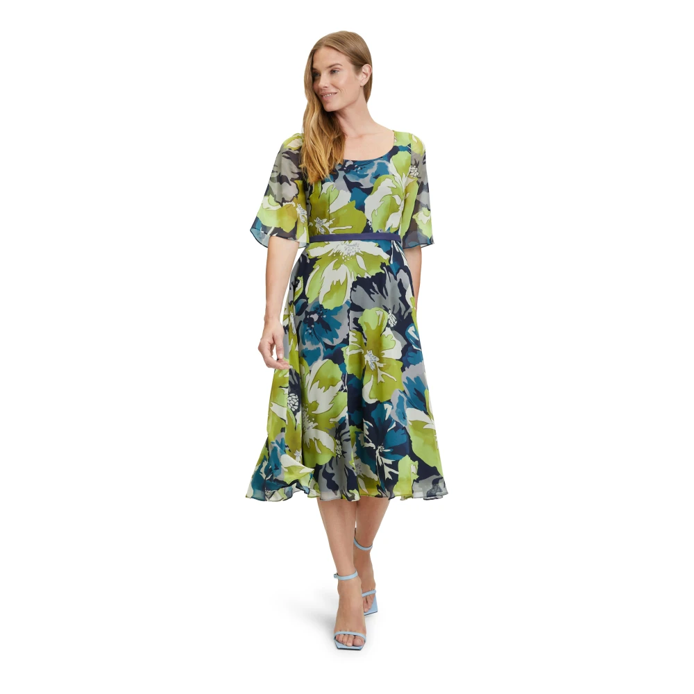 Vera Mont Bloemen Chiffon Cocktailjurk met Flutter Mouwen Multicolor Dames