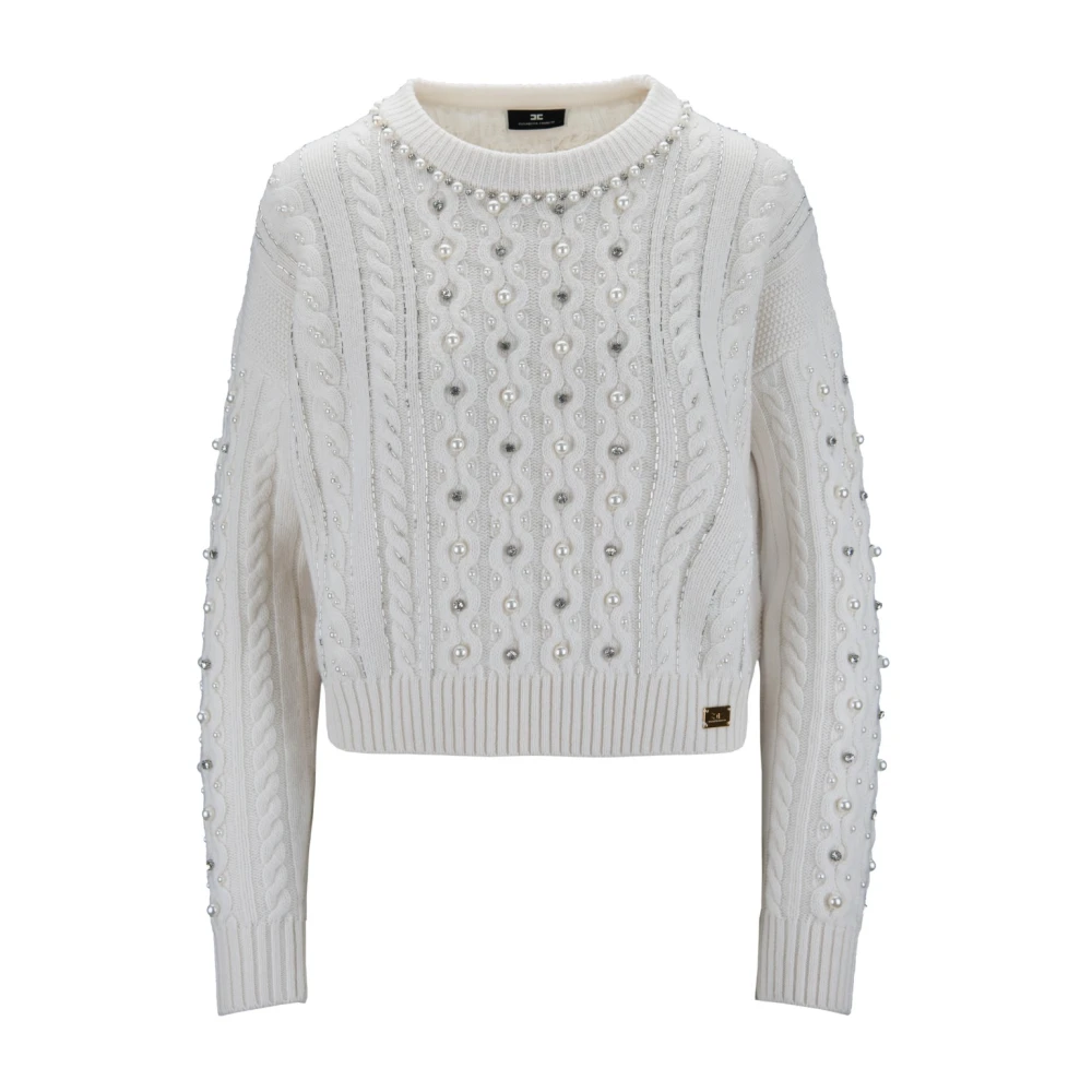 Elisabetta Franchi Gebreide trui met versieringen Beige Dames