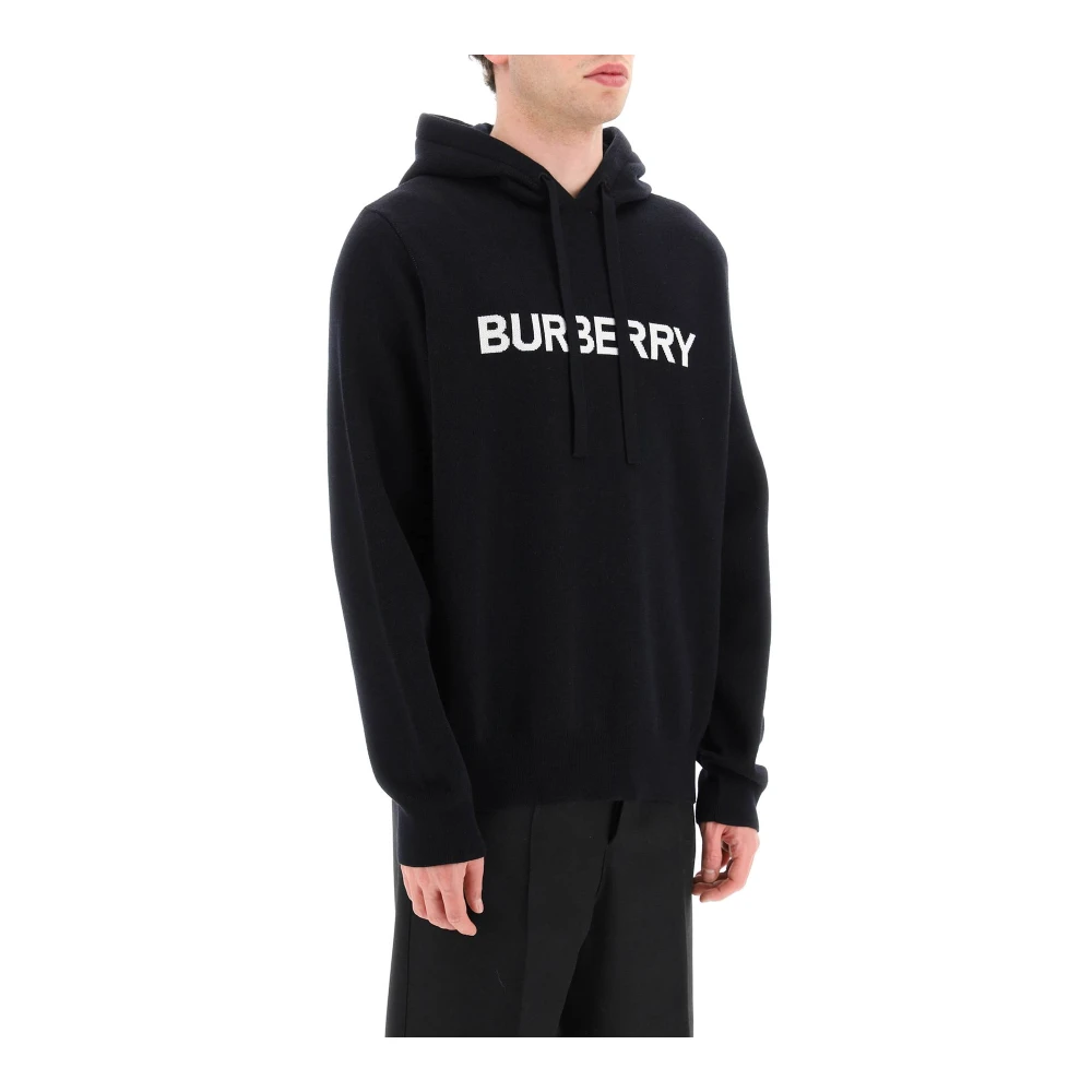 Burberry Contrasterende Logo Jacquard Hoodie Blue Heren