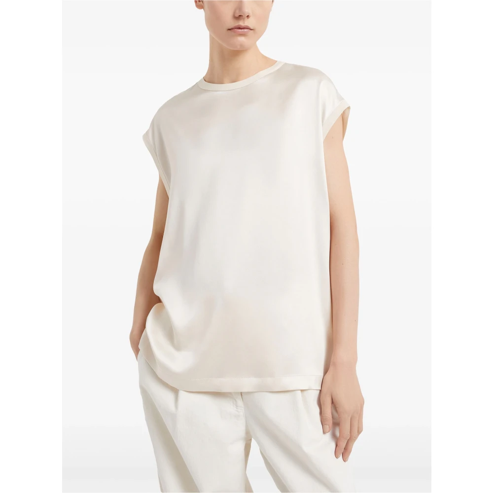 BRUNELLO CUCINELLI Zijden Stretch Trui met Monile Detail White Dames
