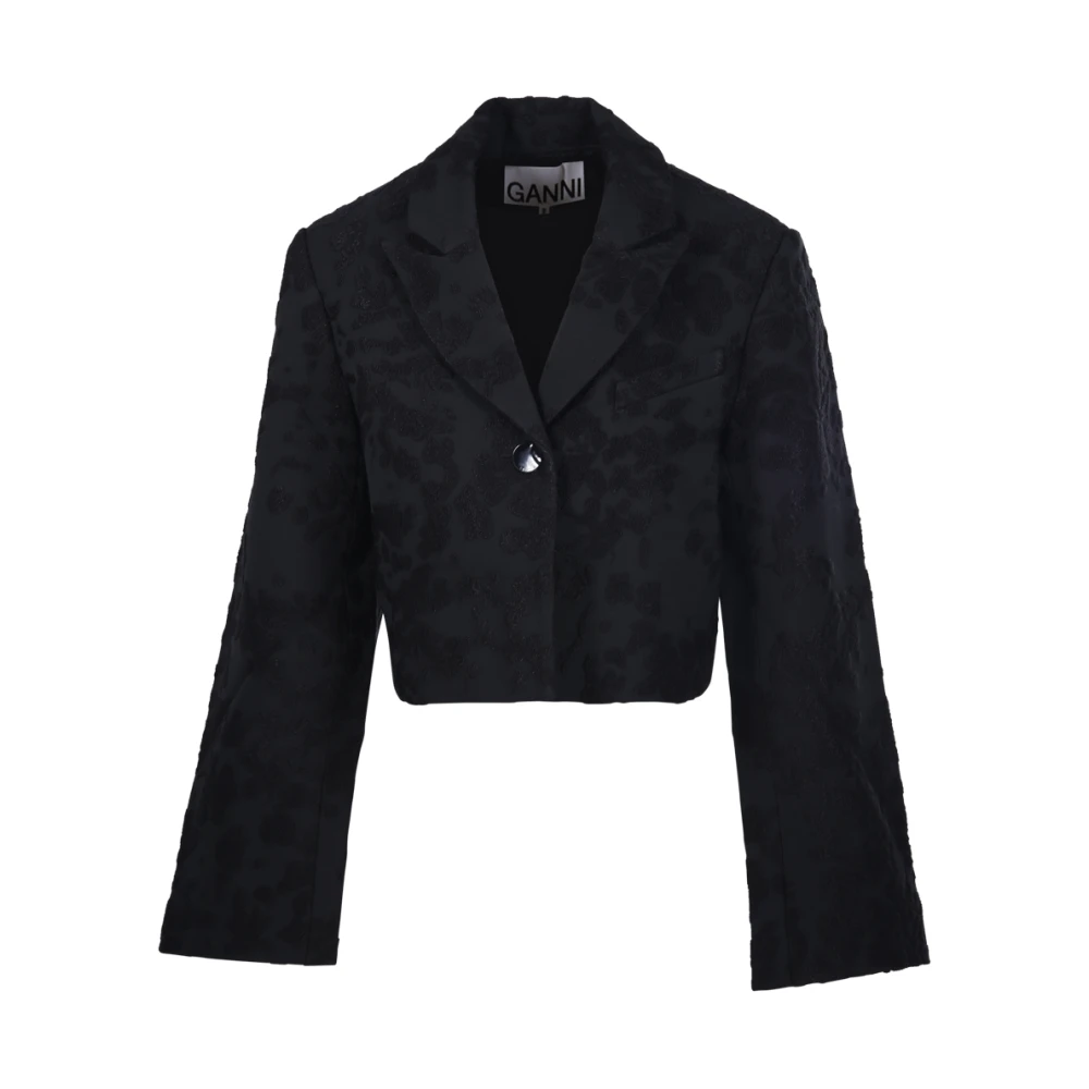 Ganni Svart Kort Boucle Blazer Black, Dam