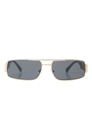 Prostokątne metalowe okulary przeciwsłoneczne z motywem Greca