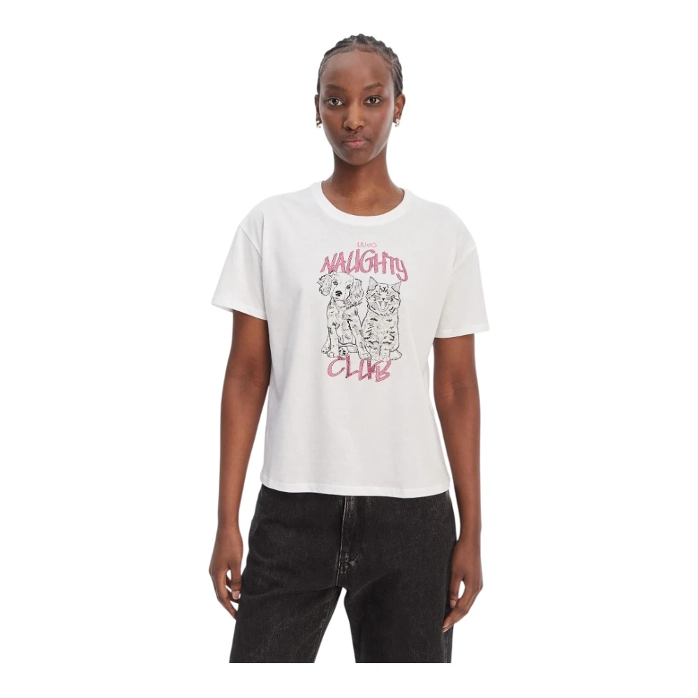 Liu Jo Kvinno Vit Toppar Dam, Xl, T-Shirt Med Tryck Av Hund Och Katt