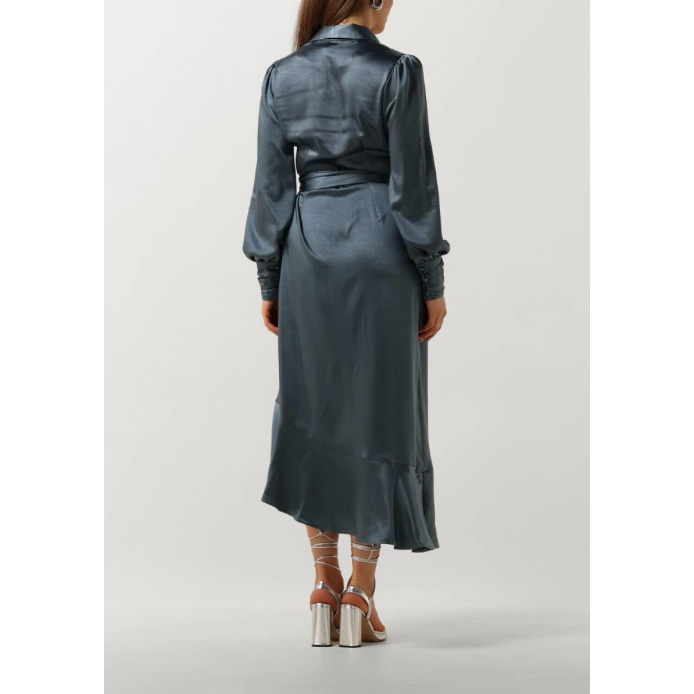 Notre-v Groene Satijnen Maxi Jurk Blue Dames