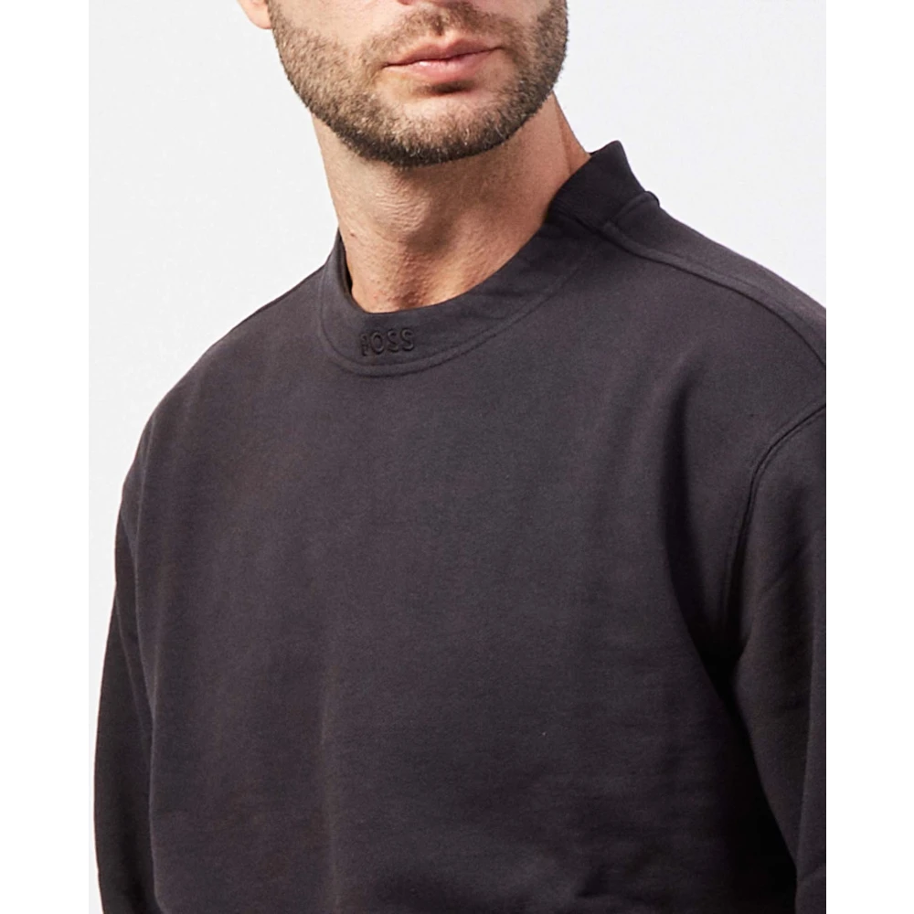 Hugo Boss Zwarte Katoenen Ronde Hals Geborduurde Trui Black Heren