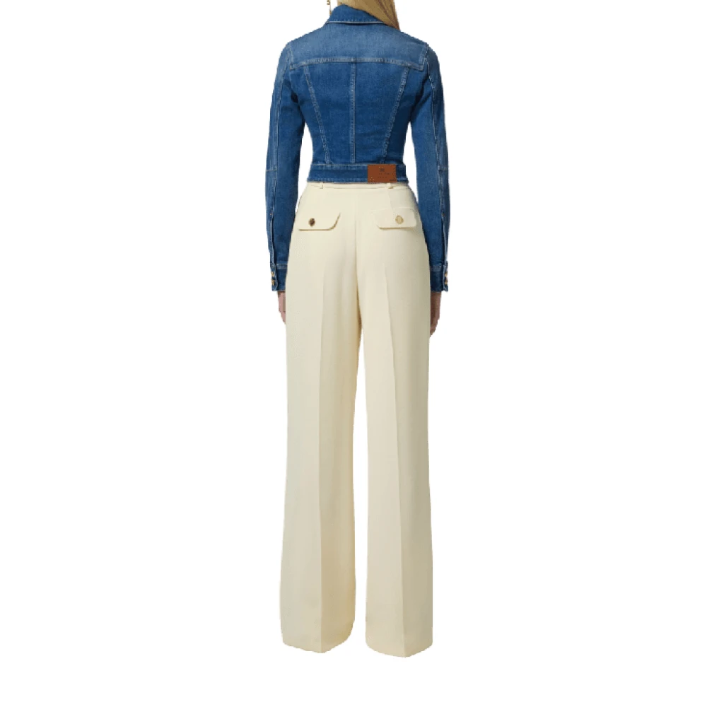 Elisabetta Franchi Soepele Crêpe Broek met Gouden Knopen White Dames