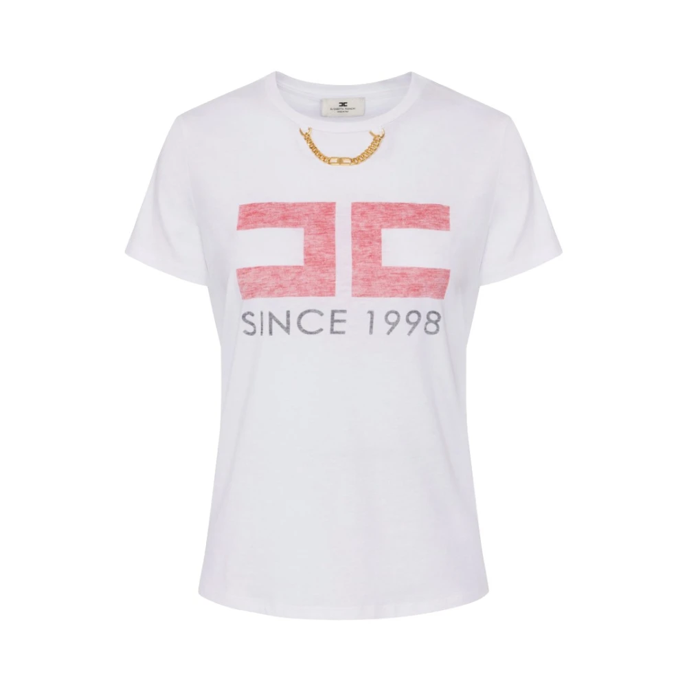 Elisabetta Franchi White T-Shirts, Female, Xl, Logo Cotton T-Shirt