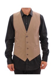 Beige Cotton Slim Fit Button Front Dress Vest