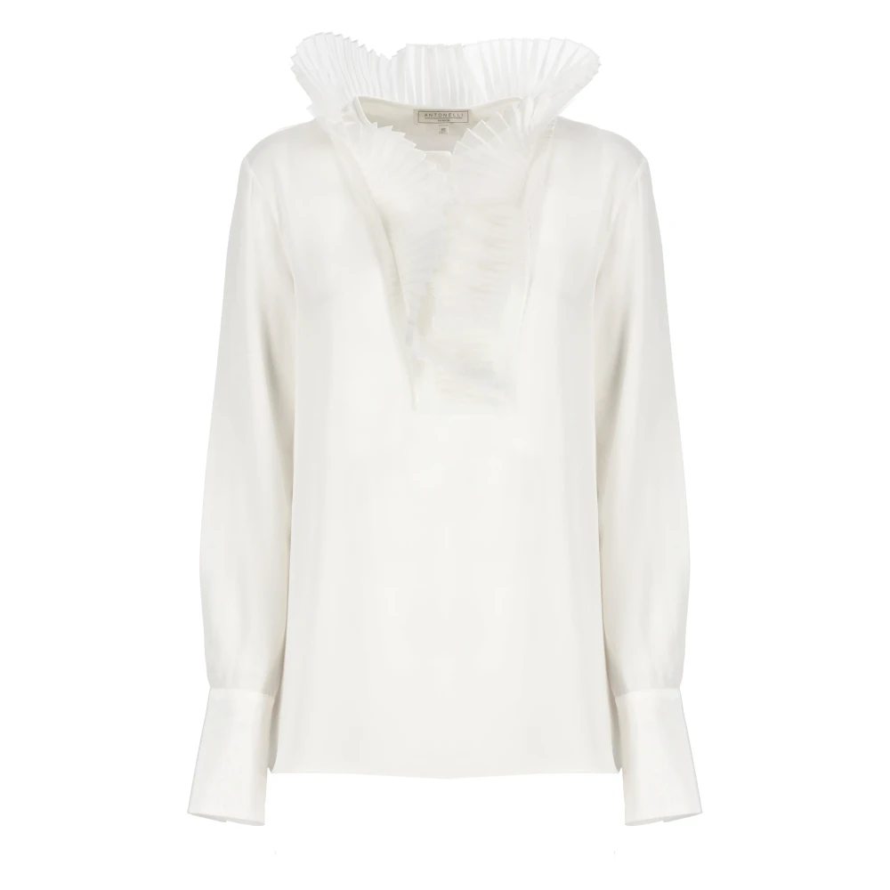 Antonelli Firenze Witte zijden blouse met geplooide details White Dames