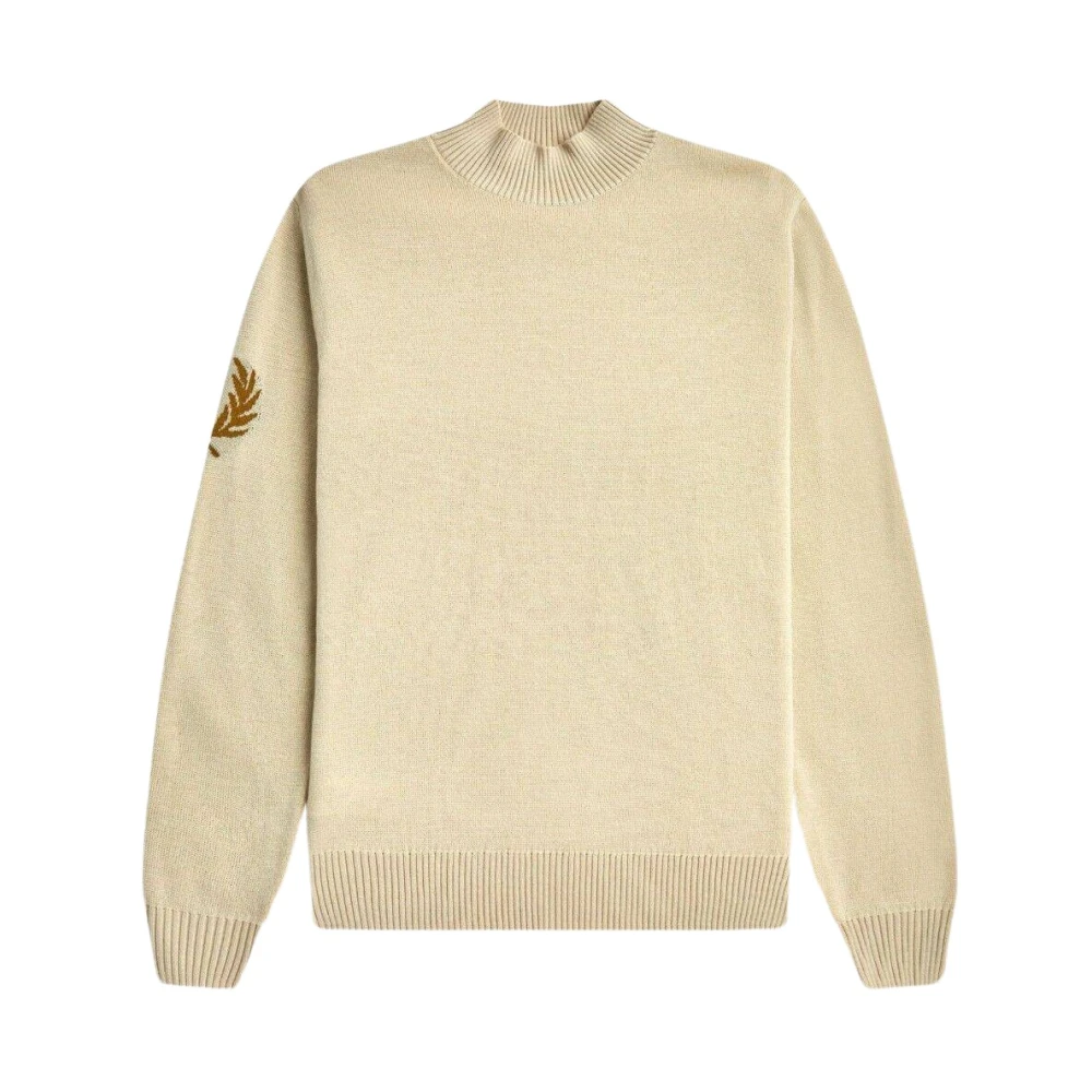 Fred Perry Klassieke Merinowollen Coltrui met Laurel Crown Detail Beige Heren