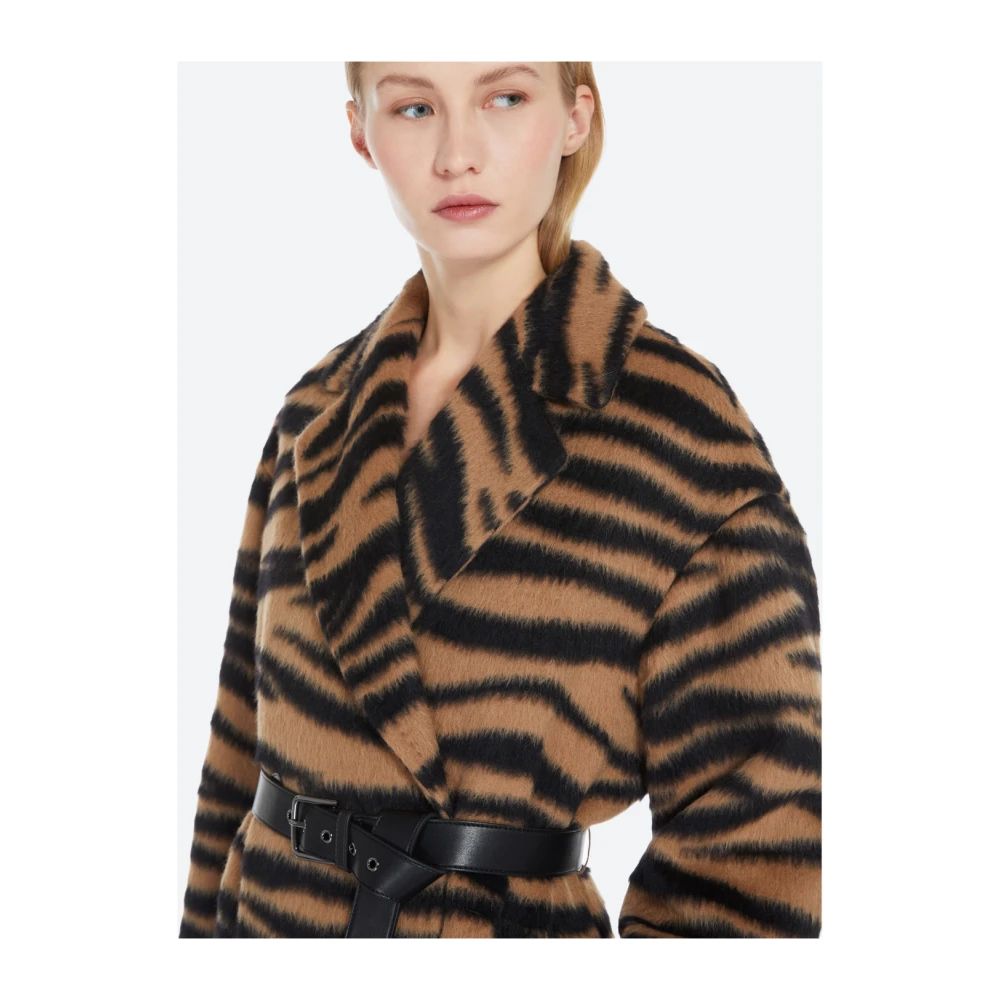 Max Mara Studio Dieren Jacquard Wol Alpaca Jas Brown Dames