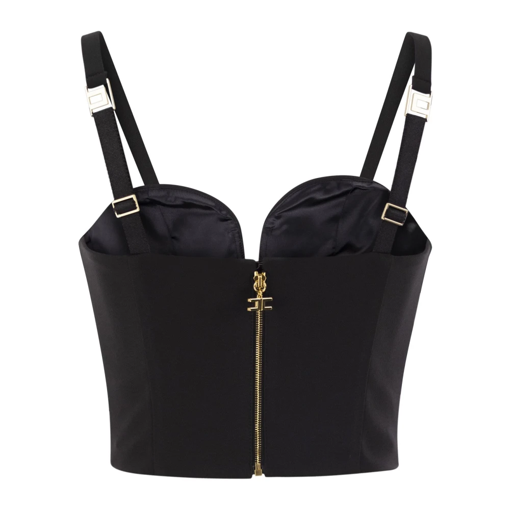 Elisabetta Franchi Stretch crepe bustier top met geëmailleerd logoplaquette Black Dames