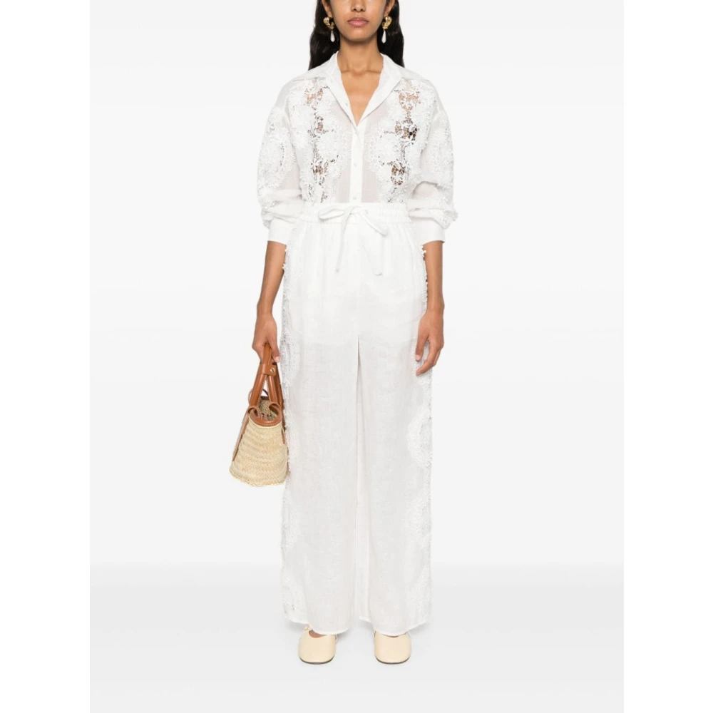 Zimmermann Witte Linnen Wijde Pijp Broek met Bloemenkant Applicatie White Dames