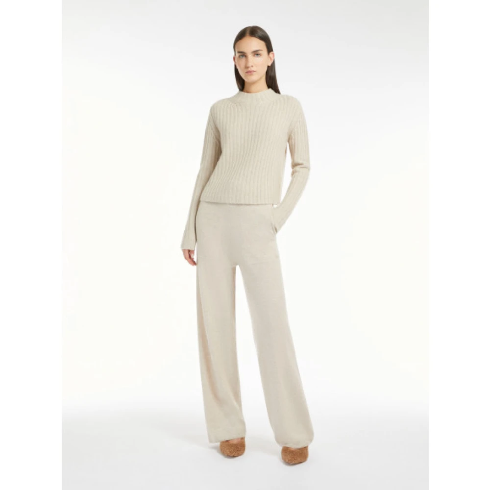 Max Mara Geribbelde Wol Kasjmier Trui Beige Dames