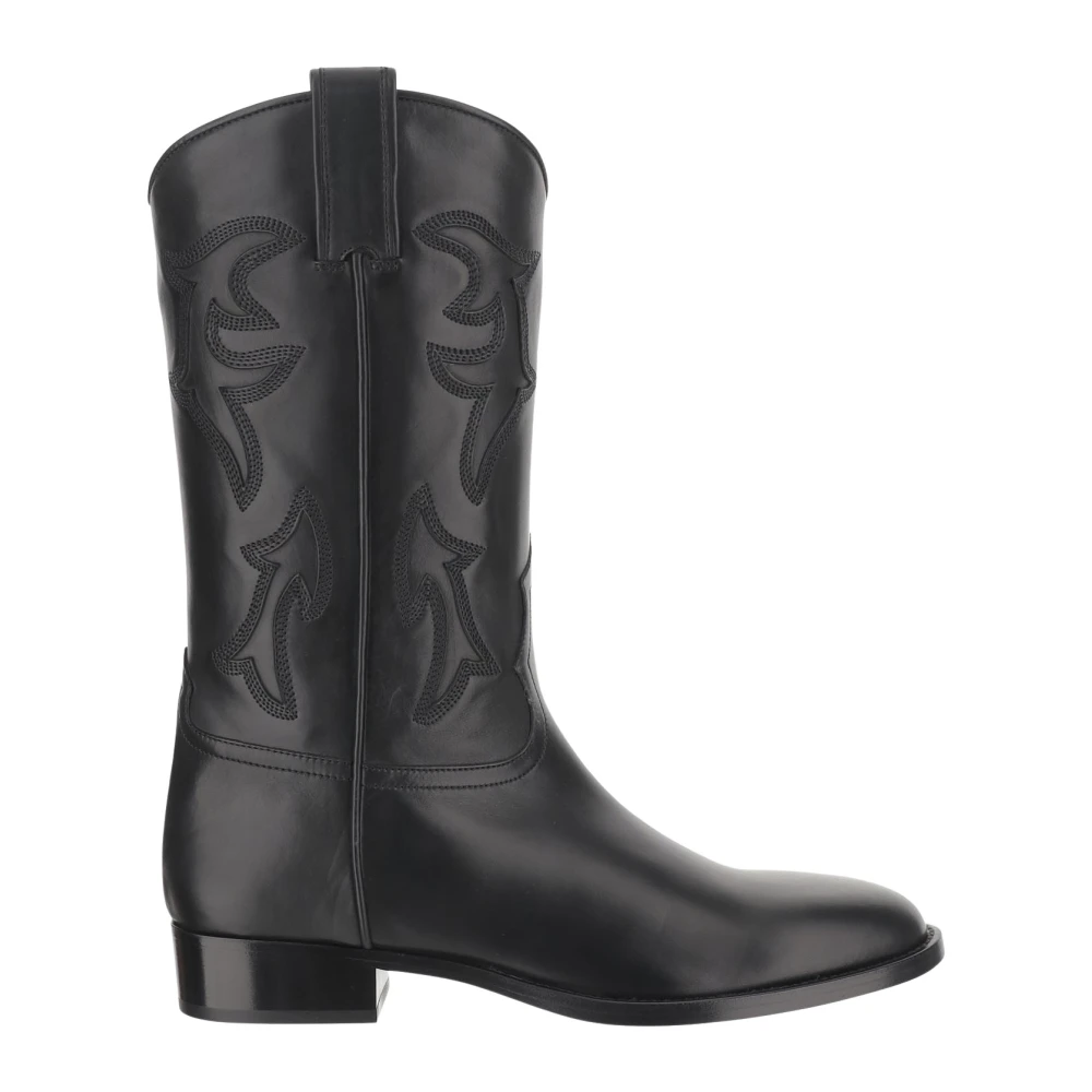 Svarte Skinn Cowboy Boots med Broderi