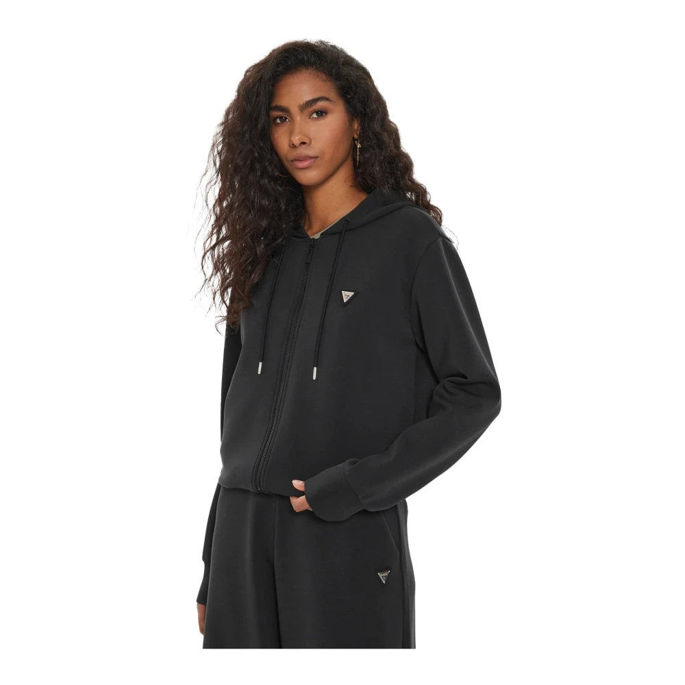 Guess Zwarte Hooded Zip-Up Vest Black Dames