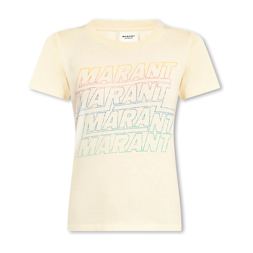 Isabel Marant Étoile Shirt met Logo Print en Distressed Details Beige Dames