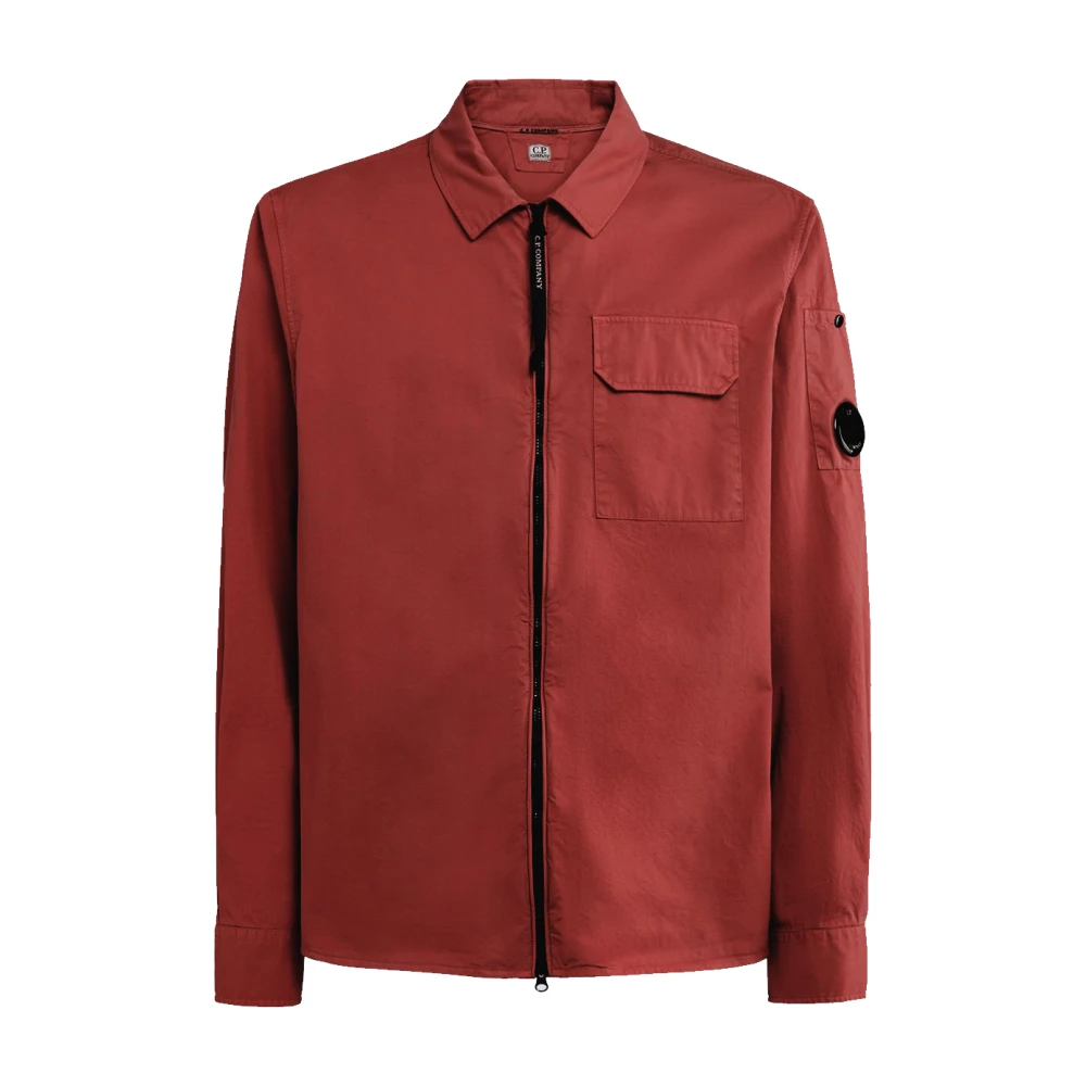 C.P. Company Klassiek Gabardine Overhemd met Rits en Veilige Borstzak Red Heren