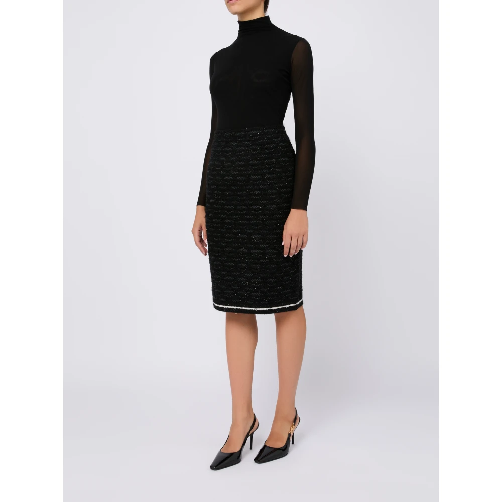 D.Exterior Zwarte Wol Midi Rok Slim Fit Black Dames