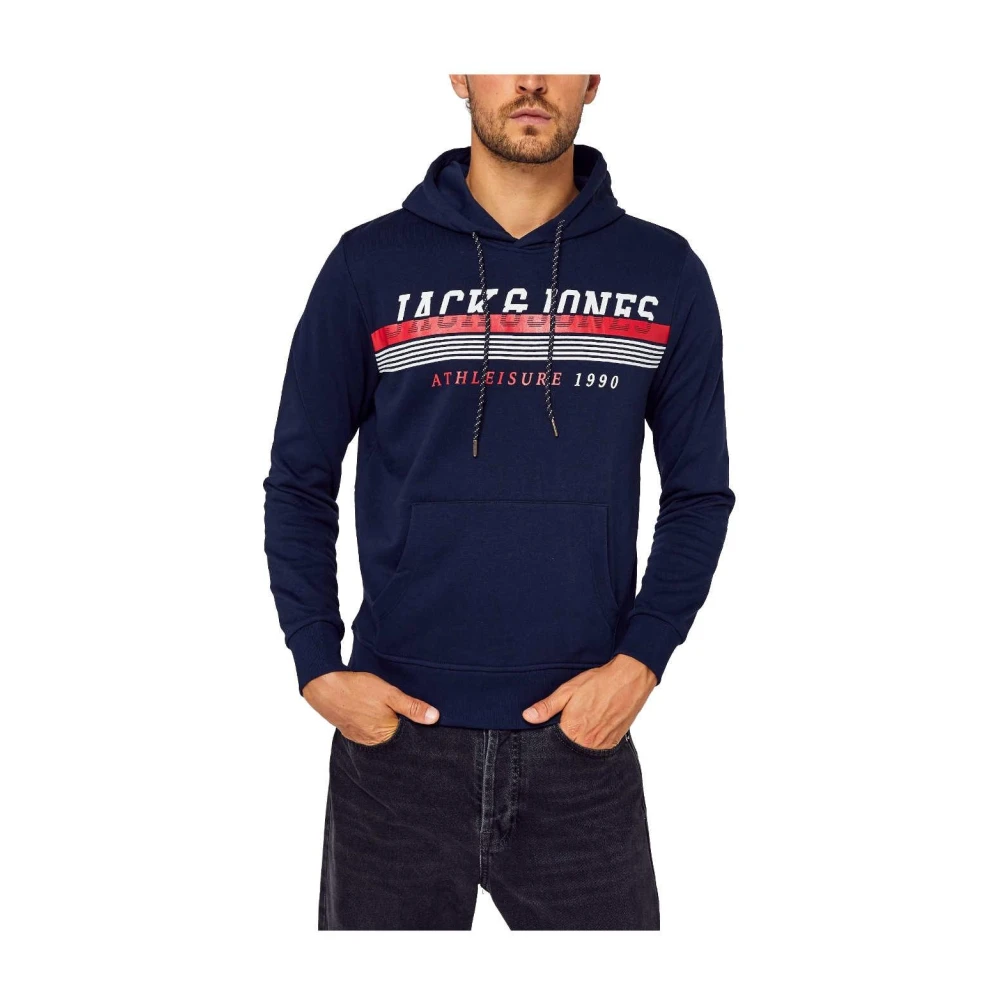 Jack & Jones Men's Blue Hooded Sweatshirt With Logo Detail - Hoodies - S - Sweatshirts & Hoodies