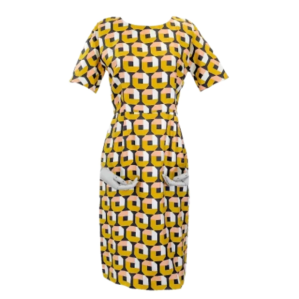 Prada Vintage Pre-owned Silk dresses Yellow Dames