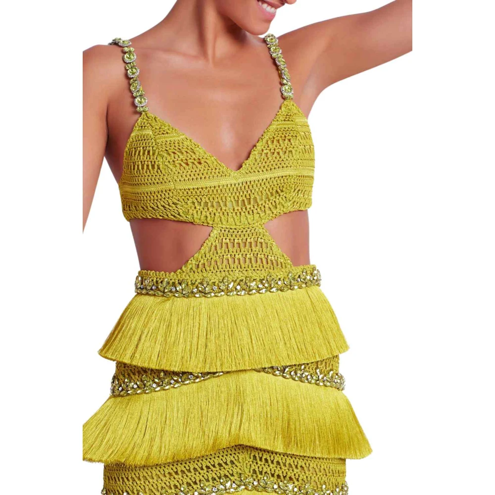 Patbo Kralen franje mini-jurk Absint Green Dames