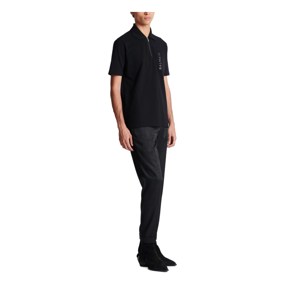 Balmain Gelamineerde Rits Polo Black Heren