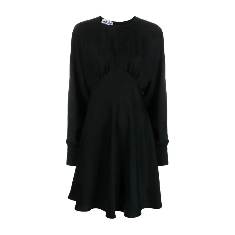 Moschino Women's Black Short Dresses, S, Satin Finish Dress With Balloon Sleeves