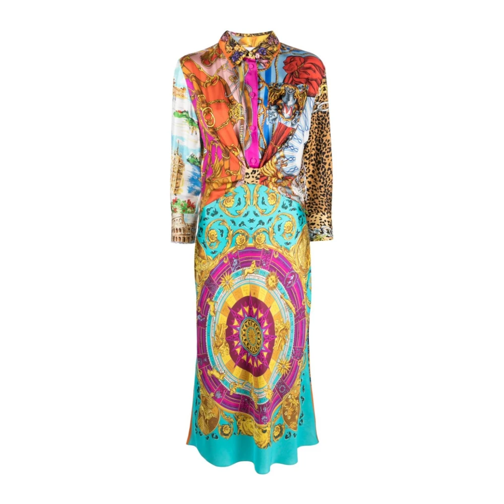 Moschino Zijden jurk met grafische print Multicolor Dames