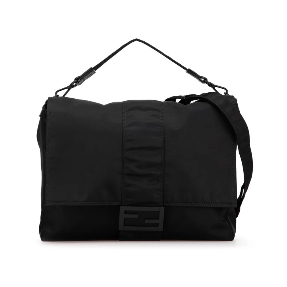 Fendi Vintage Women's Black Pre-Owned Ff Logo Nylon Satchel Bag