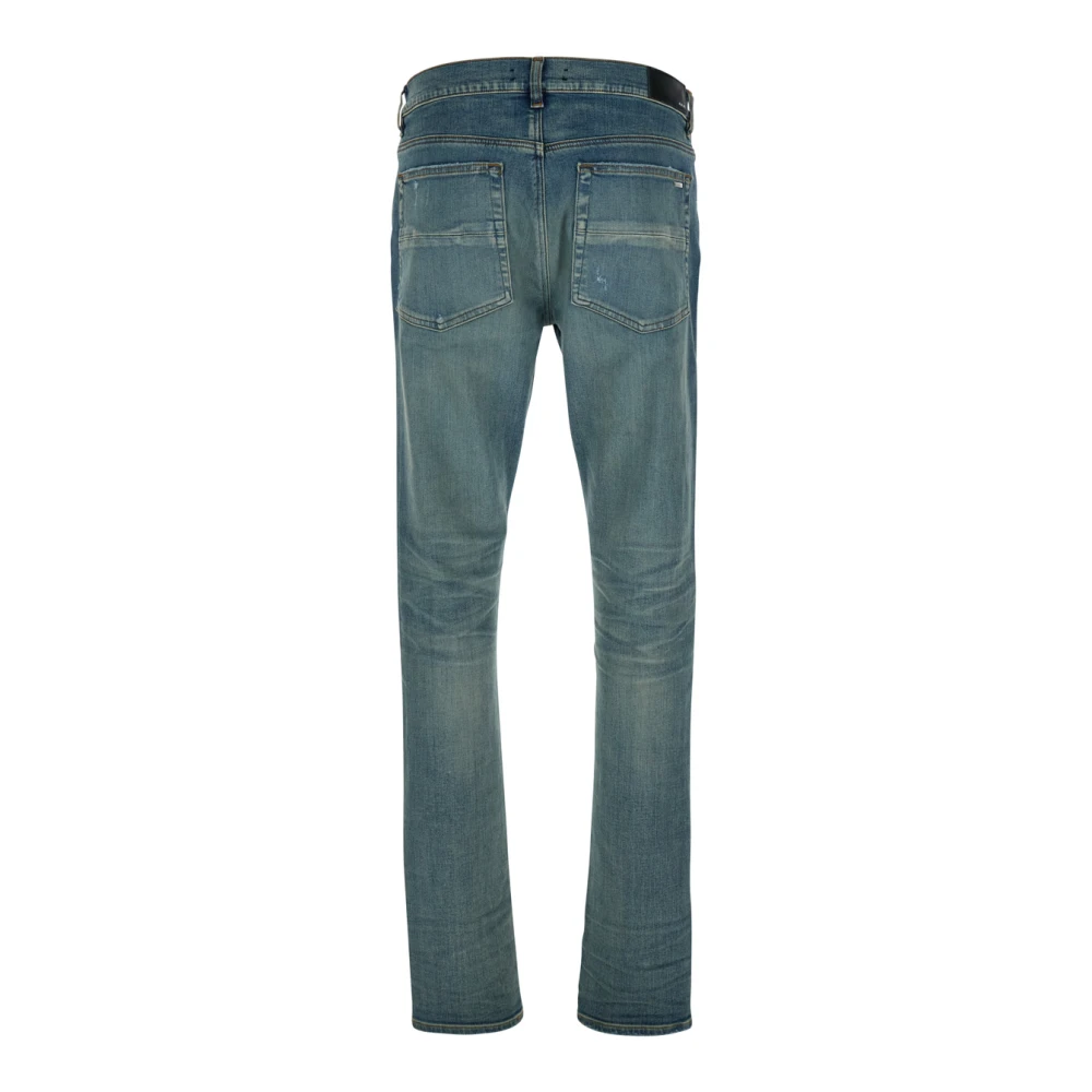 Amiri Blauwe Ripped Denim Jeans met Logo Patch Blue Heren